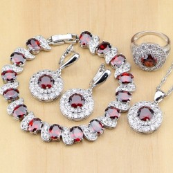Set bijuterii Red Garnet - argint si cristale topaz